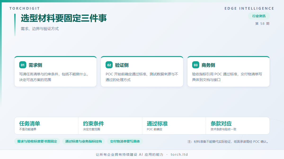 企业 AI 选型清单：从 POC 到招标要准备哪些材料